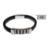 Gevlochten Armband Heren - RVS en Zwarte Leer Armband Kogelplaat