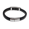 Gevlochten Armband Heren - RVS en Zwarte Leer Armband Kogelplaat