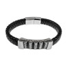 Gevlochten Armband Heren - RVS en Zwarte Leer Armband Kogelplaat