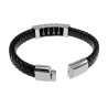 Gevlochten Armband Heren - RVS en Zwarte Leer Armband Kogelplaat