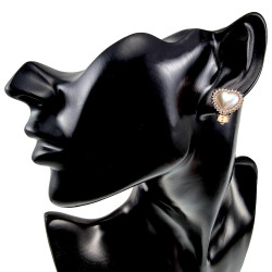 Dames Hart Clip-on Oorbellen met Parel - Zirkonia's Rosé Gold Plating
