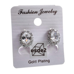 Clip-on Oorbellen Dames - Geplatineerd - Ovale Oorclips van Zirkonias - Geen Gaatjes