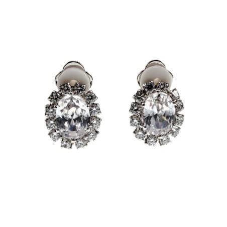 Clip-on Oorbellen Dames - Geplatineerd - Ovale Oorclips van Zirkonias