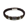20cm Armband Heren - Zilverkleurig RVS - Donkebruin Leer Armband - Dubbel Gevlochten Armband