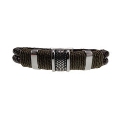 20cm Armband Heren - Zilverkleurig RVS - Donkebruin Leer Armband - Dubbel Gevlochten Armband