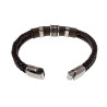 20cm Armband Heren - Zilverkleurig RVS - Donkebruin Leer Armband - Dubbel Gevlochten Armband