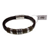 20cm Armband Heren - Zilverkleurig RVS - Donkebruin Leer Armband - Dubbel Gevlochten Armband