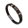 20cm Armband Heren - Zilverkleurig RVS - Donkebruin Leer Armband - Dubbel Gevlochten Armband