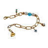 Verguld RVS Paperclipschakel Armband - Schelpparels-Blauwe Murano-Glas