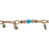 Verguld RVS Paperclipschakel Armband - Schelpparels-Blauwe Murano-Glas