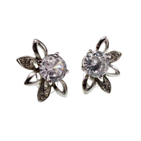 Clip-on Oorbellen Dames Zilverkleur Bloem Oorclips met Zirkonia Steen