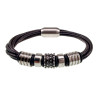 18cm Armband Heren - Donkerbruin Leren Armband met Vijf Ronde Banden - RVS en Leer Armband met RVS Elementen