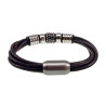 18cm Armband Heren - Donkerbruin Leren Armband met Vijf Ronde Banden - RVS en Leer Armband met RVS Elementen