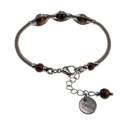 17 tot 19cm Armband Dames - RVS Zilverkleur - Coiling-Visgraat Design - Armband met Tijgeroogstenen - Verstelbaar