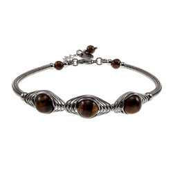 17 tot 19cm Armband Dames - RVS Zilverkleur - Coiling-Visgraat Design - Armband met Tijgeroogstenen - Verstelbaar