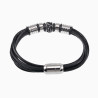 19cm Armband Heren - Leren Armband met Vijf Ronde Banden - RVS en Leer Armband met Schedels