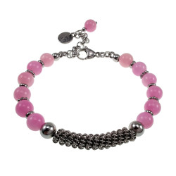 Dames RVS - Roze Jadesteen Armband met RVS Coiling Desing Verstelbaar