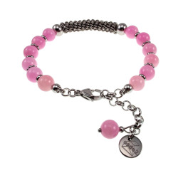 Dames RVS - Roze Jadesteen Armband met RVS Coiling Desing Verstelbaar