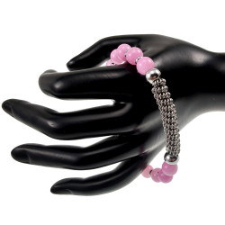 Dames RVS - Roze Jadesteen Armband met RVS Coiling Desing Verstelbaar