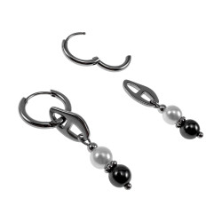 Lange Oorbellen RVS Oorringen met Hematietsteen en Schelpparel Hanger