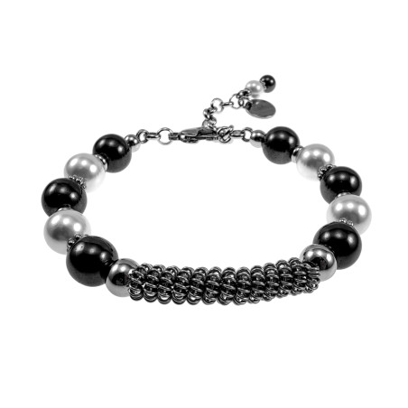 RVS Magnetische Hematietstenen en Schelpparels Armband met RVS Coiling