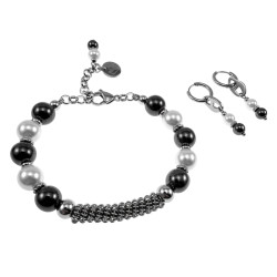 17 tot 20cm Armband Dames - RVS - Magnetische Hematietstenen en Schelpparels Armband met RVS Coiling Design - Verstelbaar