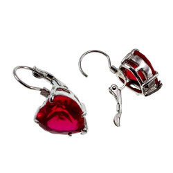 Hart Oorbellen Dames - Gerhodineerd - 22mm Haak Oorbellen met Rode Hart Zirkonia Steen