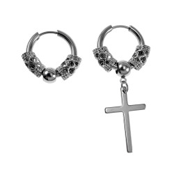 Unisex - RVS Oorringen met Kruis Hanger - Asymmetrische oorringen