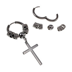 Unisex - RVS Oorringen met Kruis Hanger - Asymmetrische oorringen