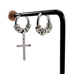 Unisex - RVS Oorringen met Kruis Hanger - Asymmetrische oorringen