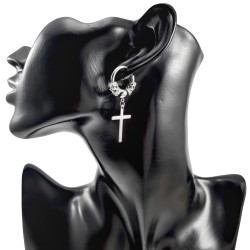 Unisex - RVS Oorringen met Kruis Hanger - Asymmetrische oorringen