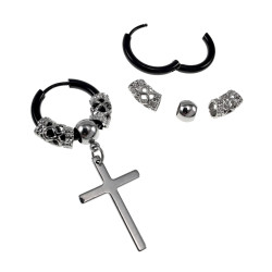 Zwarte PVD-coating RVS Oorringen met Kruis Hanger - Asymmetrische