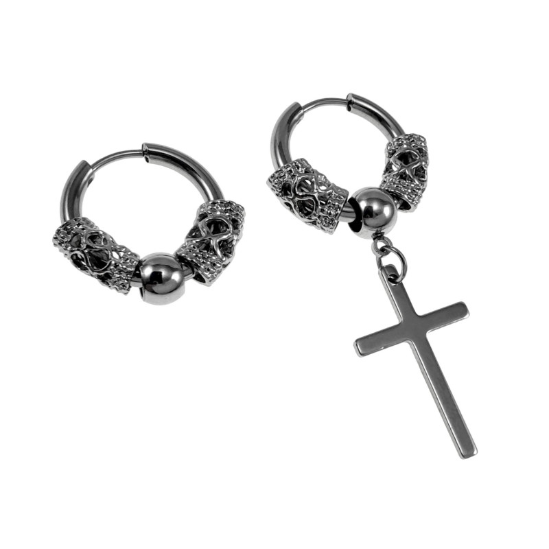 Unisex - RVS Oorringen met Kruis Hanger - Asymmetrische oorringen Unisex - RVS Oorringen met Kruis Hanger - Asymmetrische oorringen