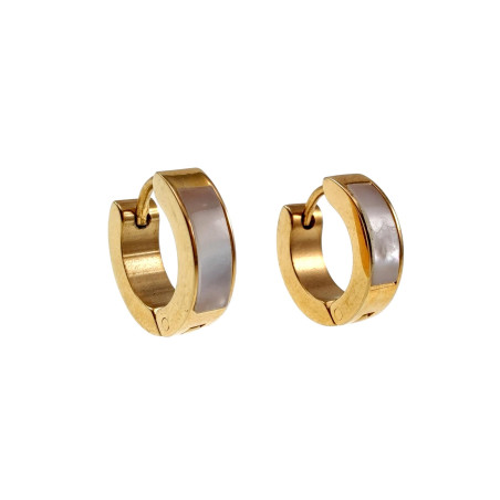 ∅13mm x 4mm Oorbellen Unisex - Verguld RVS - Oorringen met Parelmoer