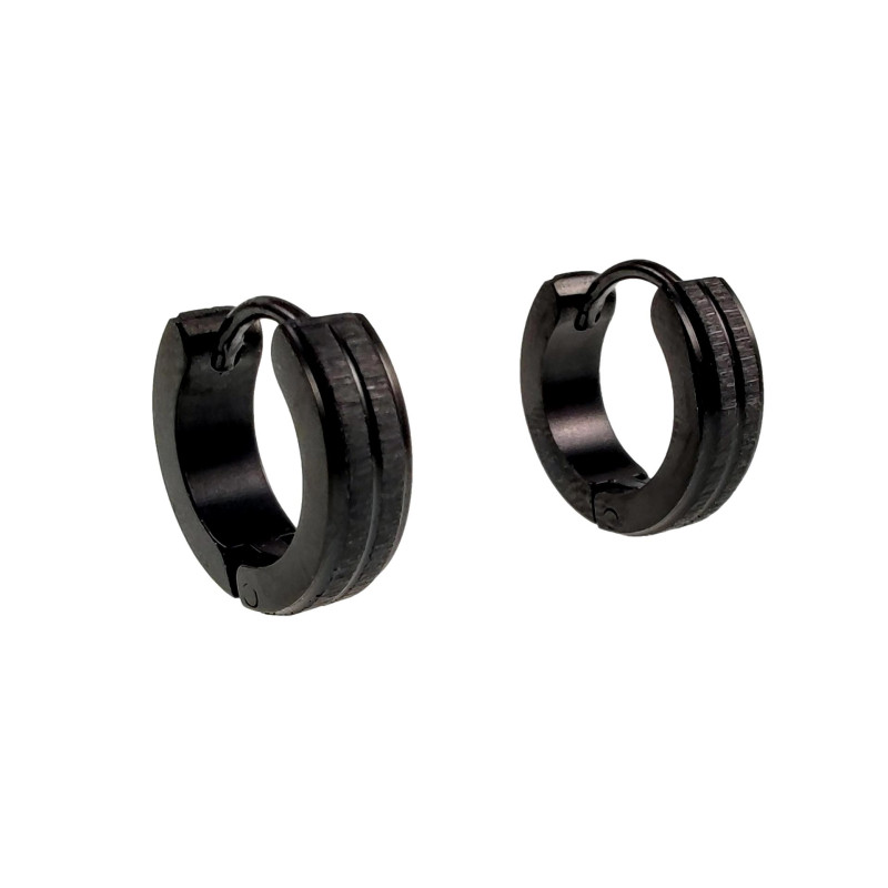 Oorbellen Unisex - Zwart PVD-gecoat RVS - Oorringen met Zand-Design Oorbellen Unisex - Zwart PVD-gecoat RVS - Oorringen met Zand-Design