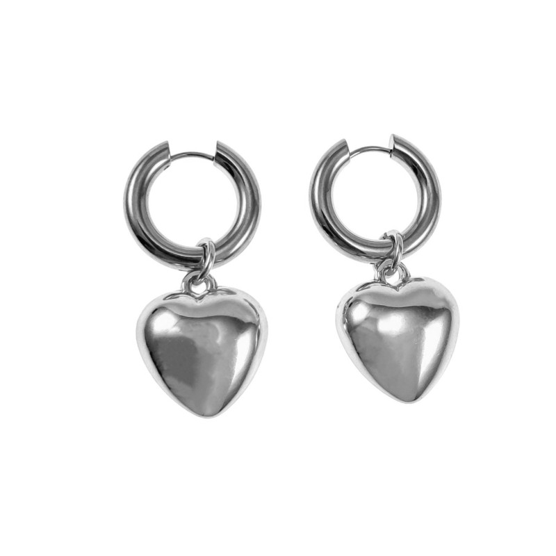 Langer Oorbellen Dames - Gepolijst RVS - Oorringen met Hart Hanger Langer Oorbellen Dames - Gepolijst RVS - Oorringen met Hart Hanger