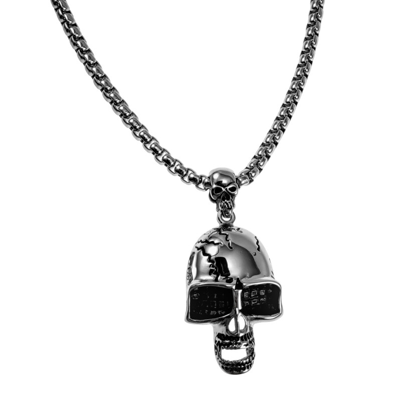 60cm x 5mm Jasseron-Ketting + XL-Schedelhanger Heren - Gepolijst RVS 60cm x 5mm Jasseron-Ketting + XL-Schedelhanger Heren - Gepolijst RVS