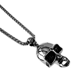 60cm x 5mm Jasseron-Ketting + XL-Schedelhanger Heren - Gepolijst RVS