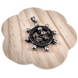 60cm x 3mm Jasseron-Ketting + XL Rudder-Hanger Heren - Gepolijst RVS - Ketting met Schedel Rudder Hanger