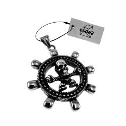 60cm x 3mm Jasseron-Ketting + XL Rudder-Hanger Heren - Gepolijst RVS - Ketting met Schedel Rudder Hanger