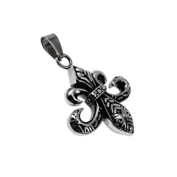 60cm x 3mm Jasseron-Ketting + Fleur de Lis Hanger Heren - Gepolijst RVS - Ketting met Leliebloem Hanger