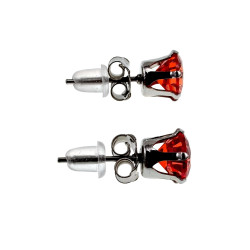Ronde Zirkonia Oorknopjes Unisex - RVS - 7mm Rode Oorbellen