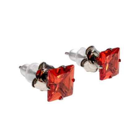 Vierkante Zirkonia Oorknopjes Unisex - RVS - 7mm Rode Oorbellen