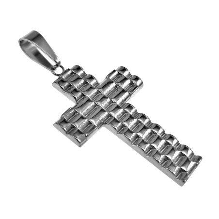 Kruis Hanger Heren - Gepolijst RVS - Kruishanger met Horlogebanddetail