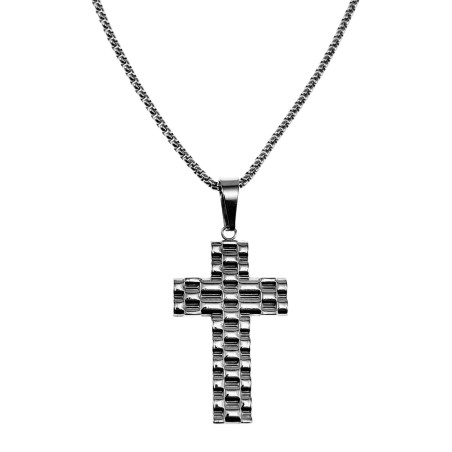 RVS Jasseron-ketting + Kruis Kruishanger met Horlogebanddetail Heren