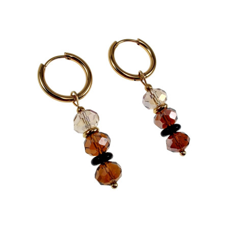 Lange Oorbellen - Verguld RVS Oorringen met Bruine Kristallen Hanger