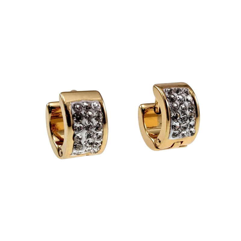 ∅10mm x 5mm Oorringen Dames - Verguld RVS - Oorbellen met Strass ∅10mm x 5mm Oorringen Dames - Verguld RVS - Oorbellen met Strass
