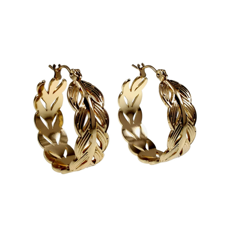 ∅26mm x 9mm Oorringen Dames - Verguld RVS - Blad-Design - Oorbellen ∅26mm x 9mm Oorringen Dames - Verguld RVS - Blad-Design - Oorbellen