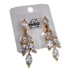 Lange Oorclips - Gold Plating Blad-Design Clip-on Oorbellen met Strass