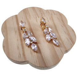 Lange Oorclips - Gold Plating Blad-Design Clip-on Oorbellen met Strass